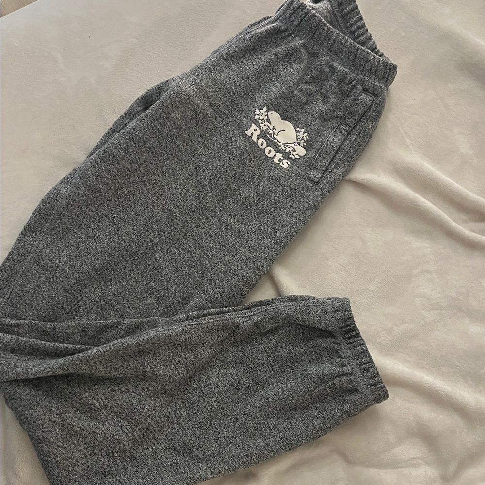 Roots Charcoal Gray Sweatpants with White Logo